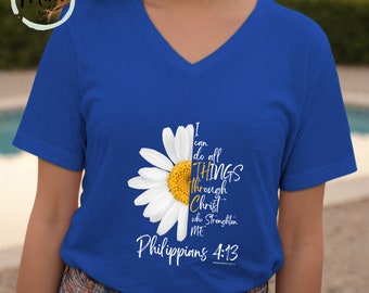 I can do All Things - Ladies V neck Shirt for Hard working Ladies
