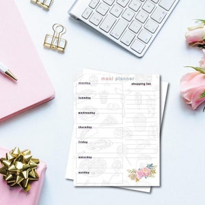 Printable Meal Planner, Weekly Meal Planner, Meal Planner With Grocery List, Digital Dinner Plan, Food Journal PDF