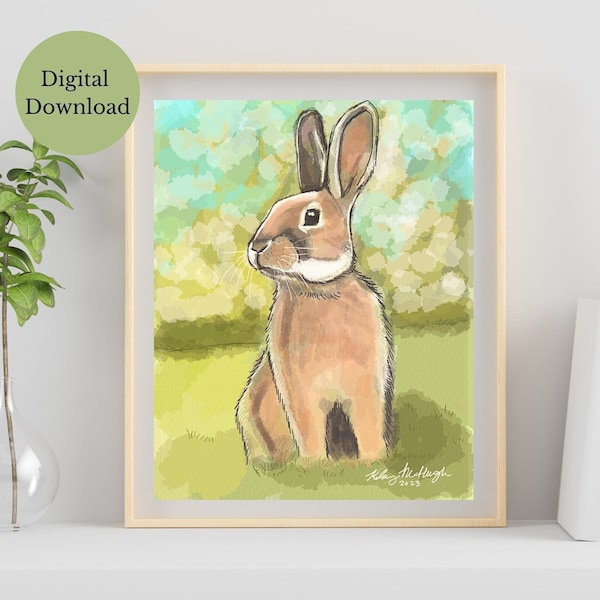 Rabbit In A Field Illustration - Abstract Animal Print - Spring Rabbit Exclusive Wall Art - Nursery Decor Digital Download Printable | #0001