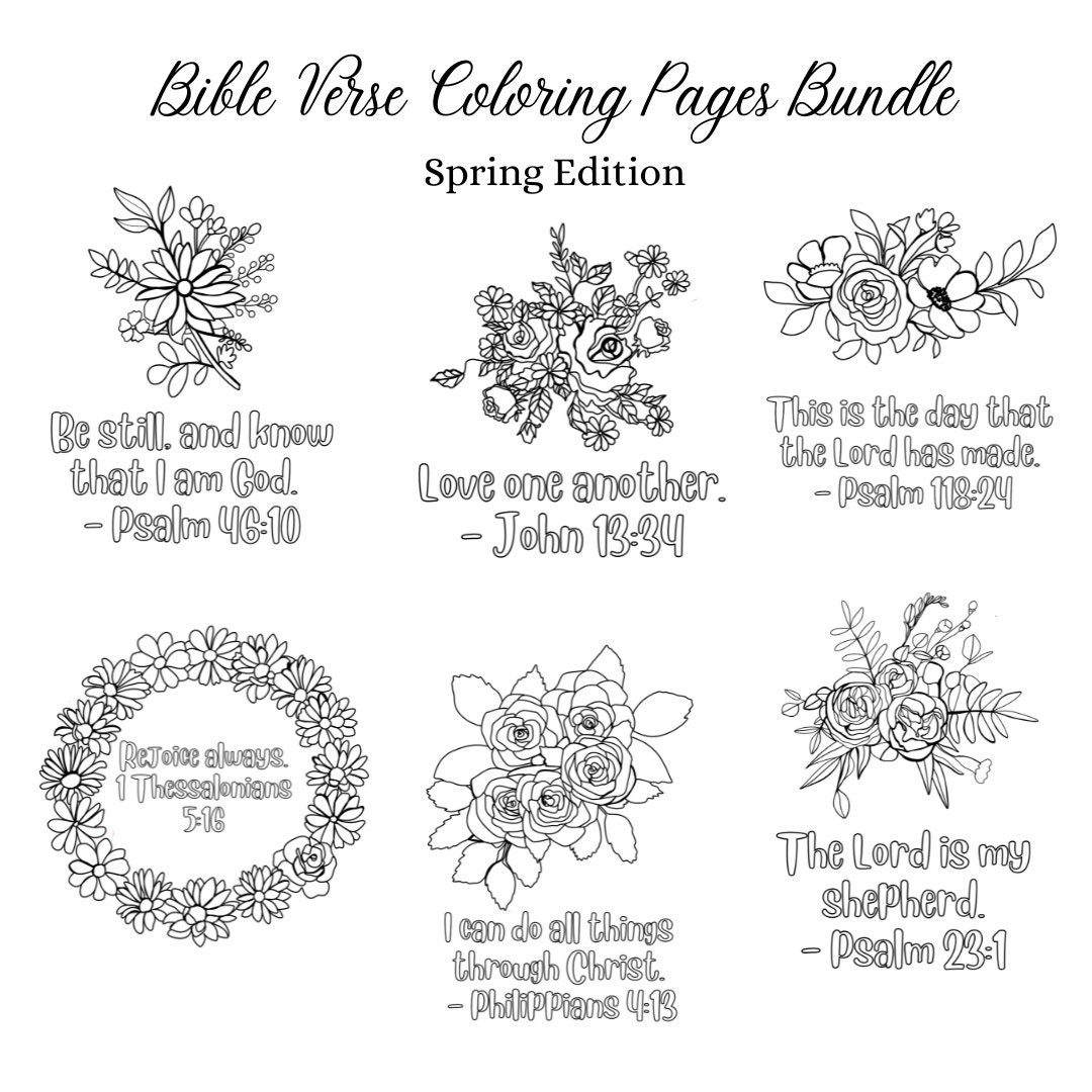Flower Bible Verse Coloring Pages for Kids or Adults, Printable Artwork
