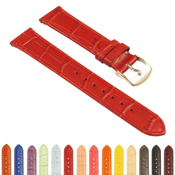 Women’s Crocodile Strap – Quick Release, 12 mm 14mm 16 mm 18 mm 20 mm 22mm 24mm Leather Watch Strap, Classic Watchband