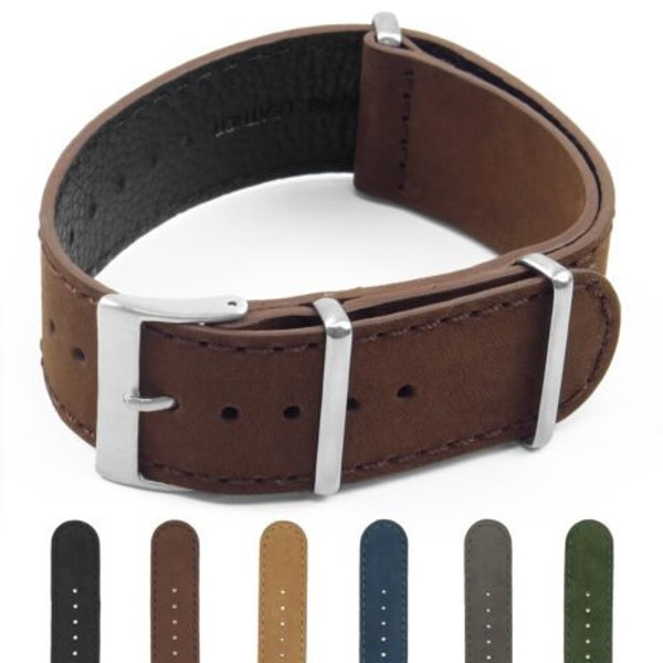 Dassari Royal Suede Nubuck Leather Nato Strap, 18 mm 20mm 22mm 24mm Leather Universal Watchband, Vintage Watch Strap