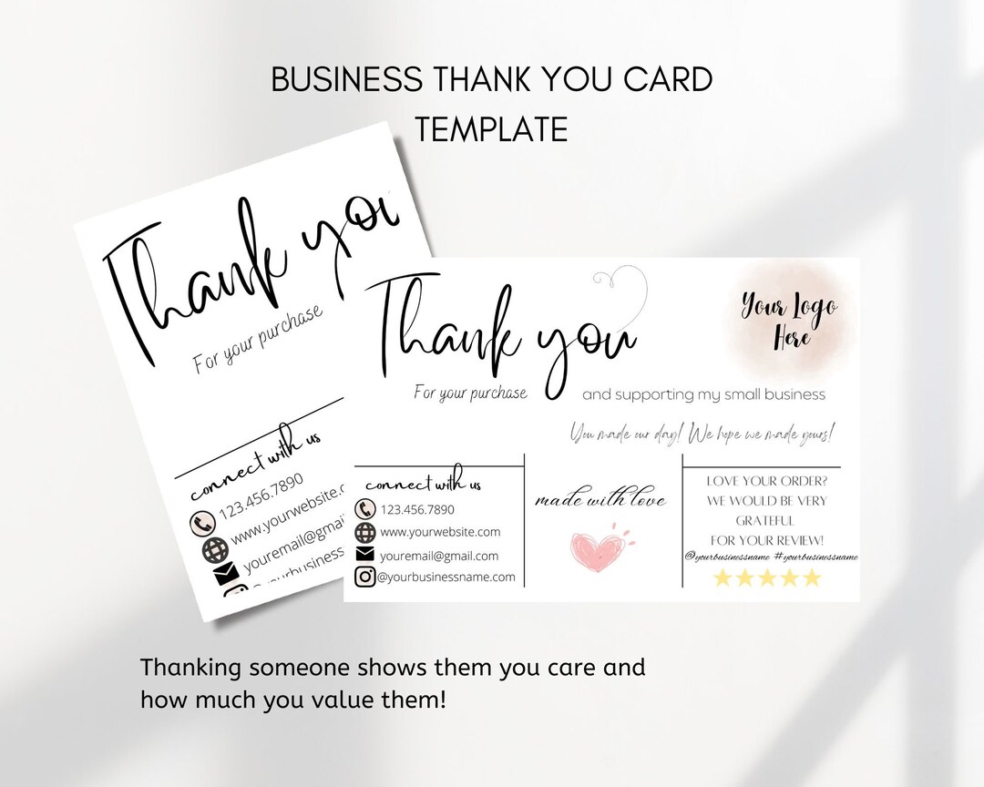 Editable Business Thank You Card Template - Etsy