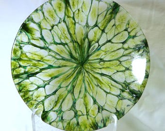 Fused Glass Art Bowl- Green Webbing
