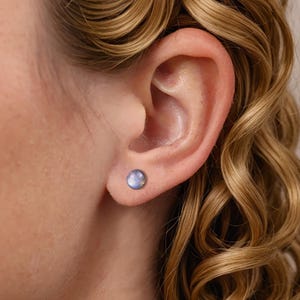 Minimalist Moonstone Stud Earrings - Moonstone Crystal Earrings - Silver Post Birthstone Dainty Studs