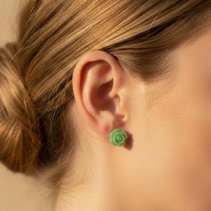 Green Jade Flower Stud Earrings - Natural Green Jade Crystal Earrings - Birthstone Post Earrings Christmas gift