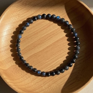 Black Labradorite Bracelet - 4mm Crystal Dainty Bracelet - Minimalist Boho Jewelry Stackable Elastic