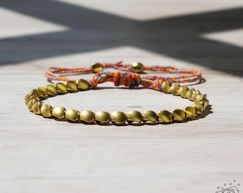 Tibetan Copper Beaded Bracelet – Adjustable Dainty Boho Gemstone Jewelry – Minimalist Stackable Bracelet