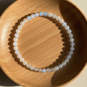 Natural 4mm Moonstone Bracelet - Dainty Crystal Beaded Bracelet - Minimalist Boho Style Jewelry, Stretchy