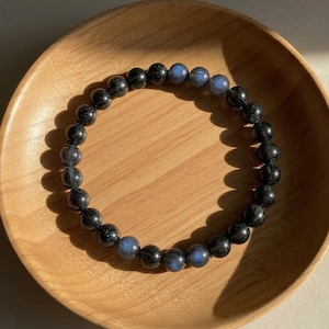 Labradorite Bracelet - 7mm Gemstone Beaded Bracelet - Boho Style Jewelry Stackable, Elastic