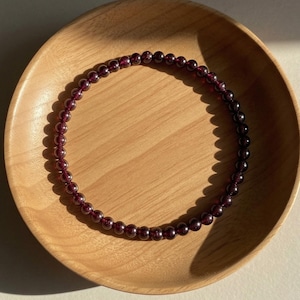 Natural Garnet Bracelet – 5mm Burgundy Gemstone Jewelry – Dainty Minimalist Boho Stackable Bracelet