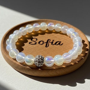 Mermaid Glass Quartz Bracelet - Rainbow Crystal Stretch Bracelet Healing Stone Bracelet Handmade Gift for her, gift for him, Christmas Gift