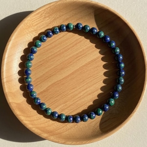 Azurite Malachite Bracelet - 4mm Blue Azurite Gemstone dainty Bracelet - Minimalist Boho Jewelry, Elastic