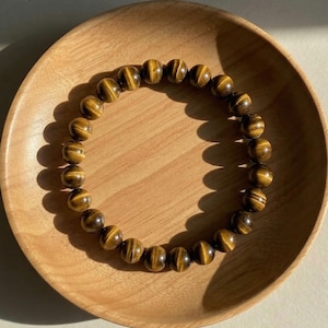 Pulsera de ojo de tigre con cuentas de piedras preciosas de 8 mm, estilo bohemio, apilable y elástica.