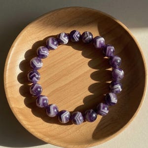 Chevron Amethyst Bracelet - 10mm Purple Crystal Beaded Bracelet - Boho Style Jewelry, Stackable, Elastic