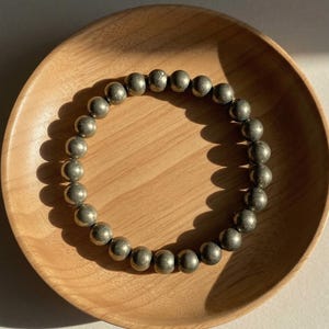 Pyrite Bracelet - 8mm Gemstone Beaded Bracelet - Fool's Gold Stone Bracelets - Boho Jewelry Stackable, Elastic