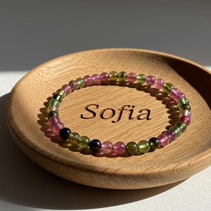 Pulseira de pedra turmalina natural - Pulseira elástica de pedra preciosa de 4 mm - Pulseira de cura - Presente para ela, presente para ele, presente de Natal
