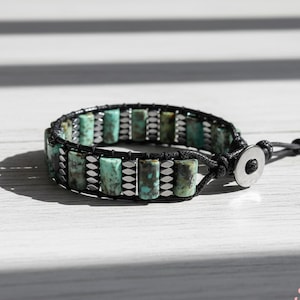 African Turquoise Stone Bracelet - Natural Gemstone Ladder Bracelet - Crystal Healing Bracelets