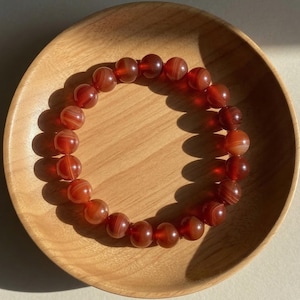 Red Agate Bracelet - 8mm Banded Agate Gemstone Bracelet - Boho Style Jewelry Stackable, Elastic