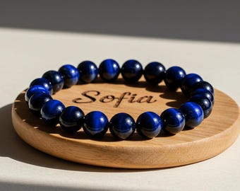 Blue Tiger’s Eye Stone Beaded Bracelet - 4/8mm Blue Gemstone Bracelet - Healing Bracelet Gift for her, gift for him, Christmas Gift