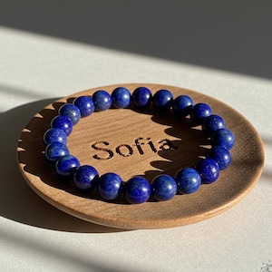 Bracciale con perline in pietra di lapislazzuli - Bracciale elastico con pietra preziosa blu naturale Bracciale dell&#39;amicizia Regalo per lei, regalo per lui, regalo di Natale