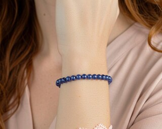 Bracciale In Sodalite Naturale Con Sfere 4 Mm – Pietra Blu Su Elastico – Fatto A Mano 18 Cm – Regalo Benessere