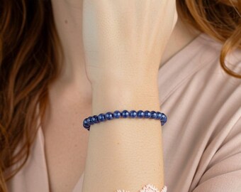 Bracciale In Sodalite Naturale Con Sfere 4 Mm – Pietra Blu Su Elastico – Fatto A Mano 18 Cm – Regalo Benessere