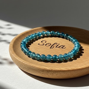 Natural Apatite Stone Bracelet - 6mm Blue Gemstone Beaded Stretch Bracelet - Healing Bracelet Gift for her, gift for him, Christmas Gift