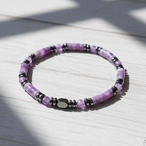 Healing Bracelet Amethyst Stone Bracelet - Natural Hematite Chevron Amethyst Bracelets - Spiritual Healing Crystal Jewelry
