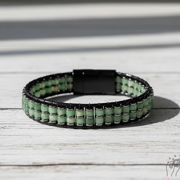 Green Aventurine Bracelet - Mens Bracelet - Protection Jewelry - Magnetic Clasp Cuff Bracelets