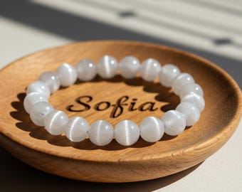 Selenite Stone Bracelet - Clear Satin Spar Gemstone Stretch Bracelet - Healing Balance Bracelet Gift for her, gift for him, Christmas Gift