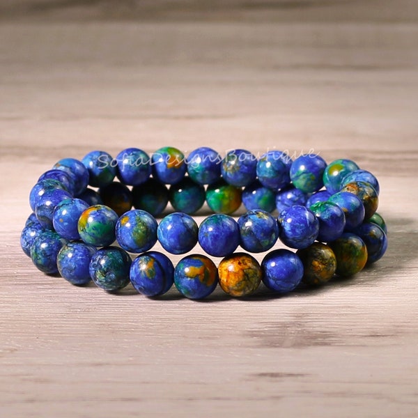 Natural Azurite Malachite Stone Bracelet - 8mm Blue Azurite Gemstone Stretch Bracelet Spiritual Healing Bracelet Gift for her, gift for him