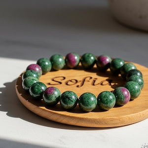 Natural Ruby Zoisite Stone Bracelet - 10mm Green & Red Gemstone Stretch Bracelet Spiritual Healing Bracelet Gift for her, gift for him