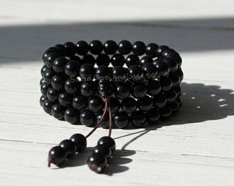 Natural Obsidian Stone Beaded Bracelet - 108 Mala Beads 8mm Gemstone Necklace Healing Bracelet Necklace Gift for her