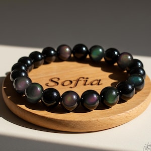 Rainbow Obsidian Bracelet - Natural 12mm Gemstone Stretch Bracelet - Healing Crystal Bracelets Gift for her, gift for him, Christmas Gift