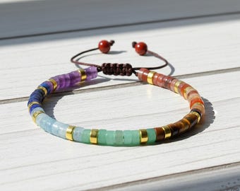 Chakra Bracelet | Natural Crystal Bracelet | Rainbow Gemstone Dainty Bracelet | Healing Crystal Jewelry