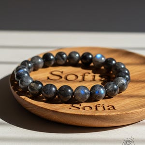 Blue Labradorite Stone Bracelet - Natural 7mm Cat&#39;s Eye Labradorite Gemstone Stretch Bracelet - Healing Bracelet Gift for her, gift for him