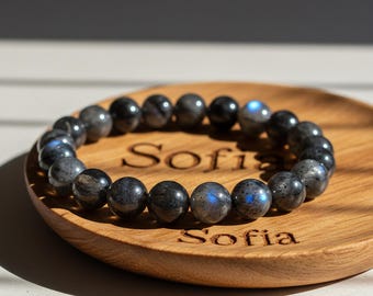 Blue Labradorite Stone Bracelet - Natural 7mm Cat&#39;s Eye Labradorite Gemstone Stretch Bracelet - Healing Bracelet Gift for her, gift for him