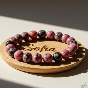 Rhodonite Bracelet - Natural Pink Black Gemstone Stretch Bracelet - Healing Stone Bracelet Christmas Gift, gift for him, gift for her