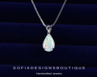 Minimalist Opal Stone Pendant - White Opal Cloud Teardrop Dainty Pendant Necklace Silver Chain - White Opal Teardrop Dangle Earrings