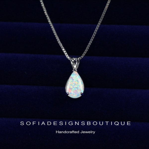 Minimalist Opal Stone Pendant - White Opal Cloud Teardrop Dainty Pendant Necklace Silver Chain - White Opal Teardrop Dangle Earrings