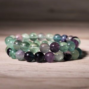 Natural Rainbow Fluorite Stone Bracelet - 8mm Fluorite Crystal Stretch Bracelet Spiritual Healing Bracelet Handmade Valentine's Day Gift