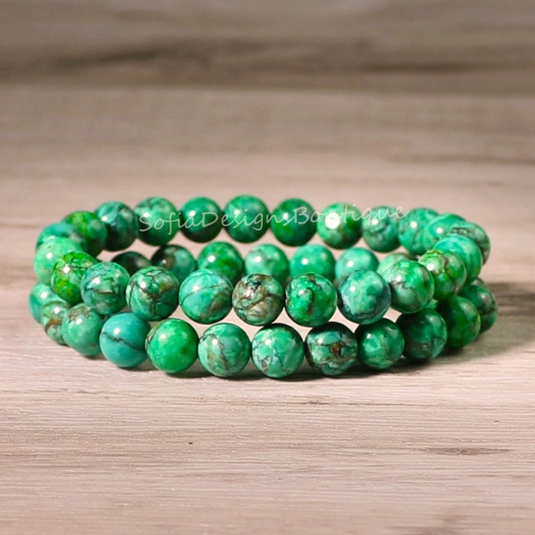 Natural Green Variscite Stone Bracelet - 8mm Variscite Gemstone Stretch Bracelet Spiritual Healing Bracelet Valentine's Day Gift