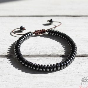 Natural Hematite Beaded Bracelet - Hematite Stone Rondelle Beads Bracelet - Healing Crystal Protection Bracelets