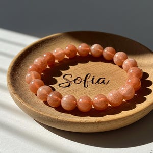 Peach Orange Sunstone Crystal Bracelet - Natural Sunstone Gemstone Stretch Bracelet - Healing Bracelets Gift for her, gift for him