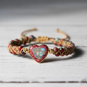 Red Jasper Stone Bracelet - Natural Boho Gemstone Bracelet - Heart Jasper Crystal Charm Healing Bracelet - Gift for her, gift for him