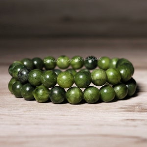 Natural Nephrite Stone Bracelet - 8mm Green Nephrite Jade Gemstone Stretch Bracelet Spiritual Healing Bracelet Valentine's Day Gift