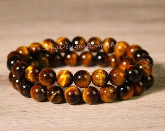 Tiger’s Eye Stone Beaded Bracelet - Natural 4/8mm Gemstone Stretch Bracelet Inner Peace Bracelet Healing Bracelet Mother's Day Gift