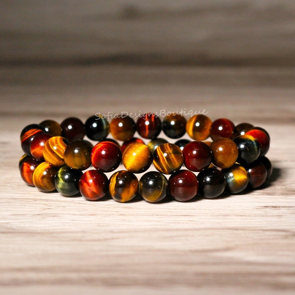 Rainbow Tiger's Eye Stone Armband - 8mm Edelsteen Stretch Armband Spirituele helende kracht Armband Cadeau voor haar, cadeau voor hem