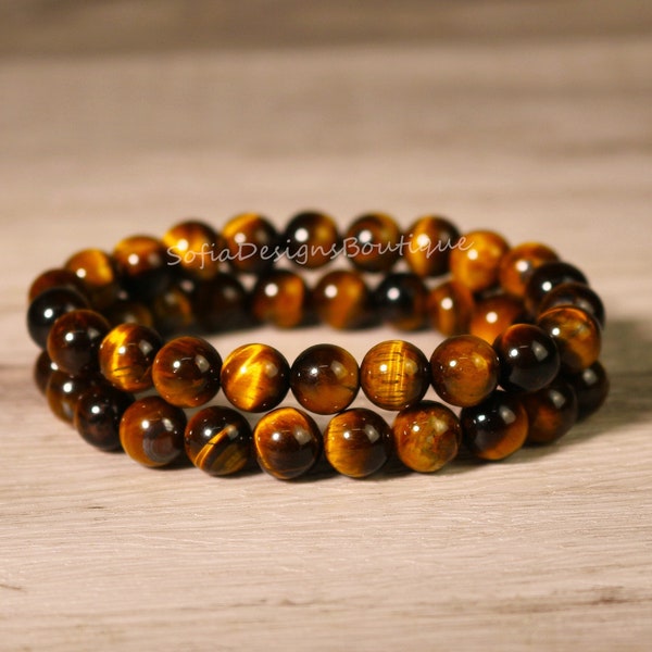 Tiger’s Eye Stone Beaded Bracelet - Natural 4/8mm Gemstone Stretch Bracelet Inner Peace Bracelet Healing Bracelet Mother's Day Gift